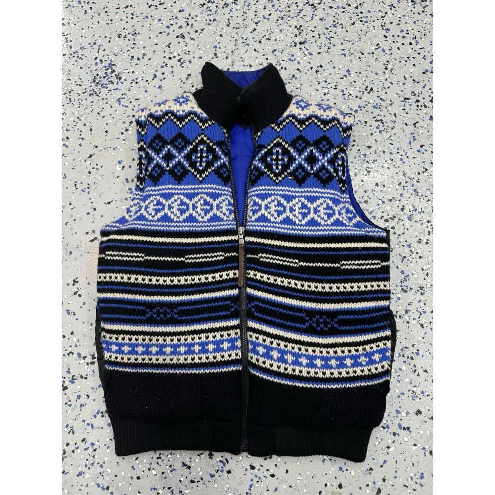 Mens Tommy Hilfiger Size Small S Blue Black Sweater Style Aztec Puffer Vest